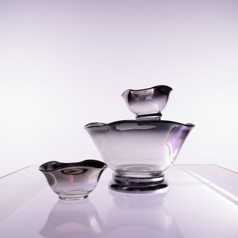 Chrome Frosted serving bowl set with holder